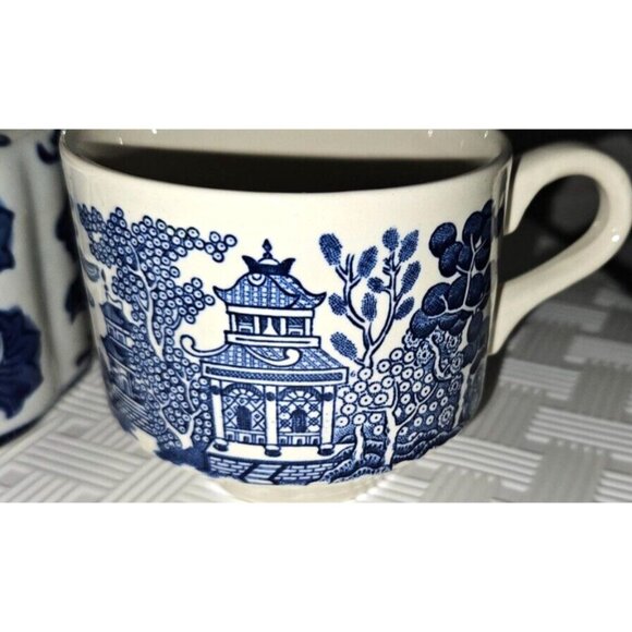 Tea Set Blue White Willow Phoenix Scene Teapot 3 cups - Picture 7 of 9